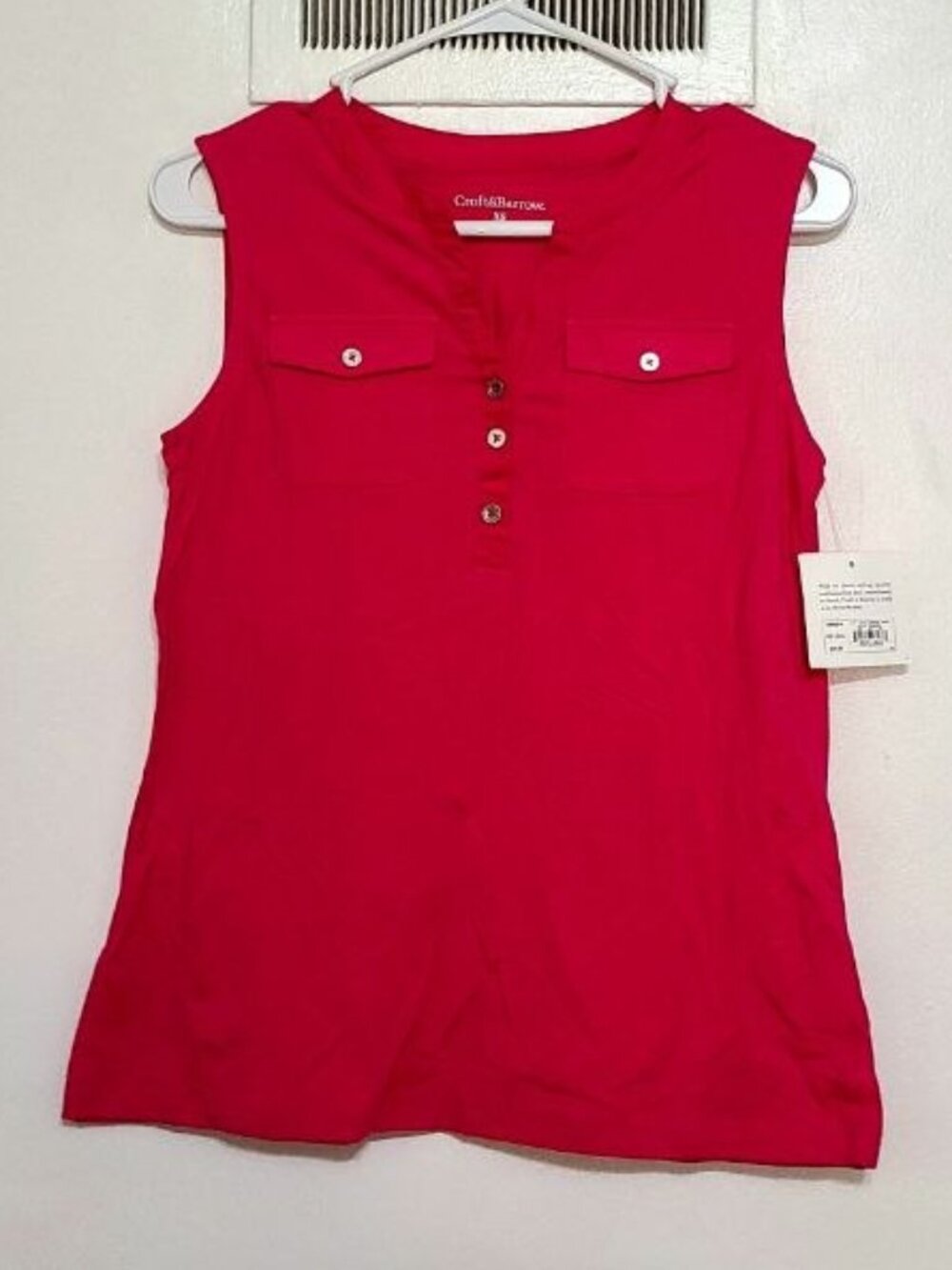 Red Button‑Front Tank Top